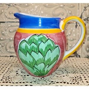 Vintage Alcobaca Portugal Art Pottery Artichoke Pitcher
